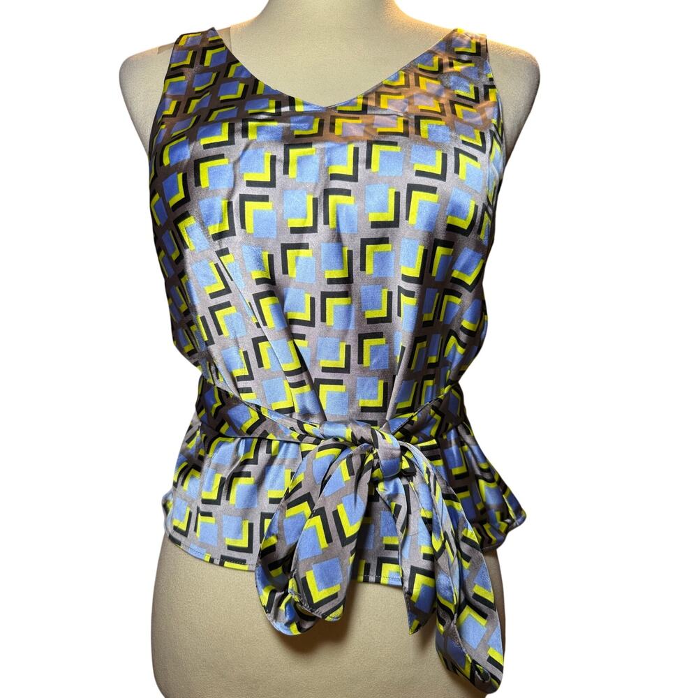 Wildfang The Empower Satin Belted Cami, Bold Geometric Print, Small, NWT